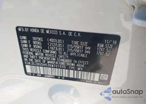 2019 Honda Hr-V Ex из США, поврежденный, VIN 3CZRU5H53KM701540